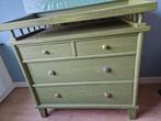 Stoere vintage groene commode – massief hout & kar, Ophalen, Gebruikt, 100 cm of meer, Minder dan 50 cm