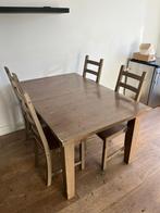 Uitschuifbare houten tafel met 4 stoelen, Huis en Inrichting, Tafels | Eettafels, Ophalen, Rechthoekig, 200 cm of meer, 50 tot 100 cm