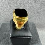 Gouden Ring | 14k | 6,4g | onyx ring | mt 19 | 395099, Gebruikt, 19 tot 20, Ophalen of Verzenden, Dame