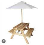 Kinder picknicktafel met parasol, Ophalen, Gebruikt, Rechthoekig, Hout