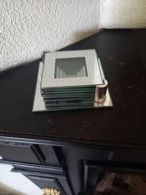 Onderzetters set chroom glas spiegel, Huis en Inrichting, Woonaccessoires | Onderzetters, Zo goed als nieuw, Glas of Kopje, Ophalen of Verzenden