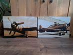 Retro canvas schilderij oud vliegtuig, sepia kleur prijs pst, Huis en Inrichting, Ophalen of Verzenden, Minder dan 50 cm, Schilderij