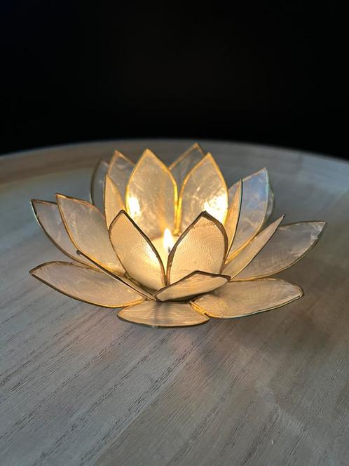Lotus sfeerlicht naturel goudrand, Huis en Inrichting, Woonaccessoires | Kandelaars en Kaarsen, Ophalen of Verzenden