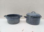 Emaille Donker grijs gewolkte steelpan 39812, Antiek en Kunst, Antiek | Emaille, Ophalen of Verzenden