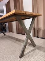 Robuuste eikentafel met stalen onderstel 240 m., Huis en Inrichting, Tafels | Eettafels, Ophalen, Gebruikt, Eikenhout, 200 cm of meer