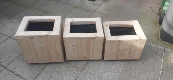 Houten Bloembakken Set, Tuin en Terras, Bloembakken en Plantenbakken, Nieuw, Hout, Minder dan 60 cm, Vierkant, Ophalen