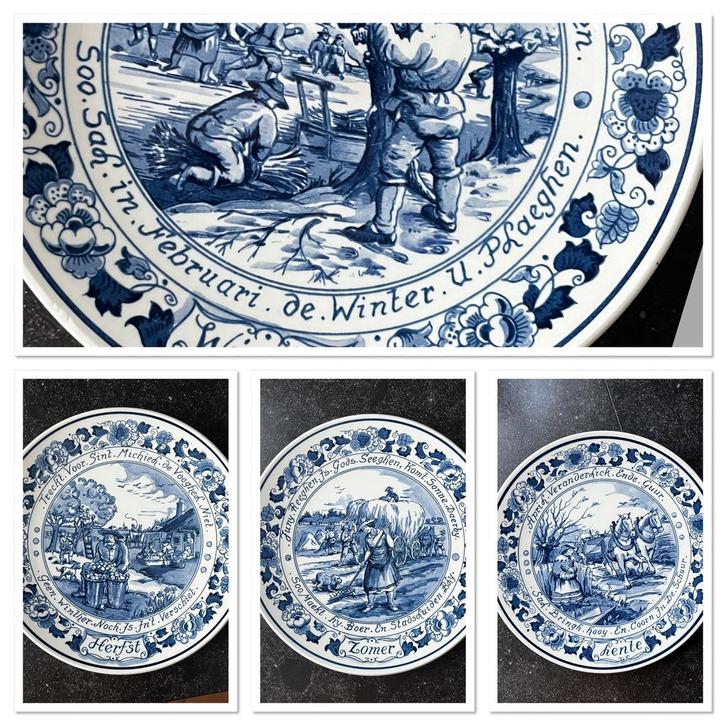 Delfts Blauw Seizoenen Borden Set, Antiek en Kunst, Antiek | Wandborden en Tegels, Ophalen of Verzenden