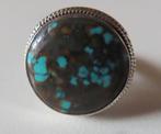 Koopje! Zilveren ring (no 63) met ronde turkoois, incl verze, 18 tot 19, Verzenden, Zo goed als nieuw, Met edelsteen