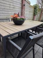 Houten buitentafel met stalen frame, Ophalen, Gebruikt, Eettafel, 6 zitplaatsen