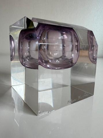 Vintage Czech Artglass Blokvaas Purple Lime Milan Krajíček beschikbaar voor biedingen