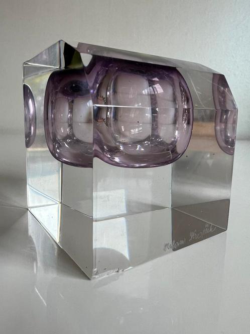 Vintage Czech Artglass Blokvaas Purple Lime Milan Krajíček, Antiek en Kunst, Antiek | Glas en Kristal, Ophalen of Verzenden