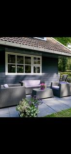 Loungeset incl hocker tafel met glasplaat en kussens, Tuin en Terras, Ophalen, Gebruikt, Wicker, Hocker