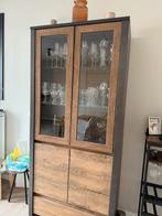 Vitrinekast - Hout (bruin en grijs), Ophalen, 50 tot 100 cm, Zo goed als nieuw, Minder dan 100 cm