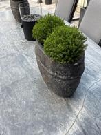 2 stenen ovale bloempotten, Tuin en Terras, Bloempotten, Steen, Gebruikt, Minder dan 40 cm, Balkon