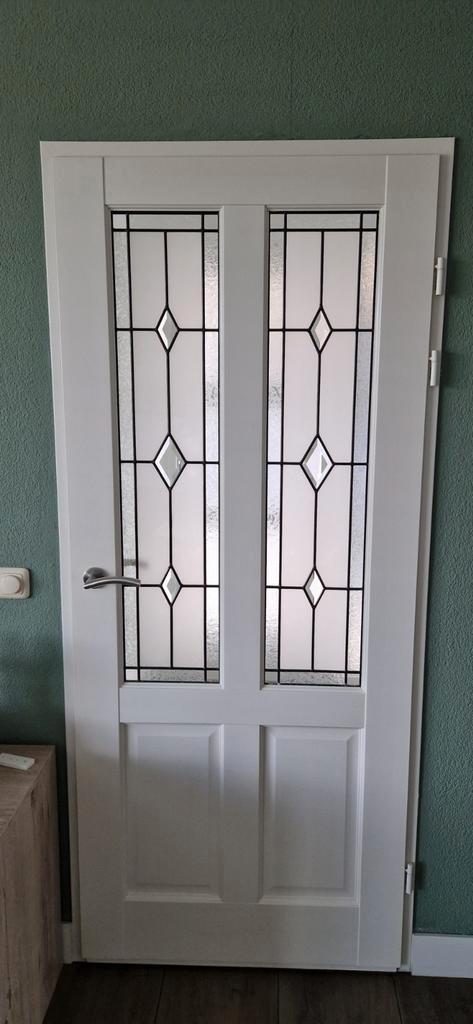 Binnendeur glas in lood opdekdeur t.e.a.b., Doe-het-zelf en Verbouw, Deuren en Horren, Gebruikt, Binnendeur, 200 tot 215 cm, 80 tot 100 cm
