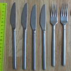 ROMA 18/10 matte ronde steel 4 theelepels mesjes vorken, Huis en Inrichting, Ophalen of Verzenden, Gebruikt, Rvs of Chroom