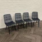 4 Fluwelen Eetkamerstoelen, Huis en Inrichting, Stoelen, Blauw, Ophalen of Verzenden, Zo goed als nieuw, Vier