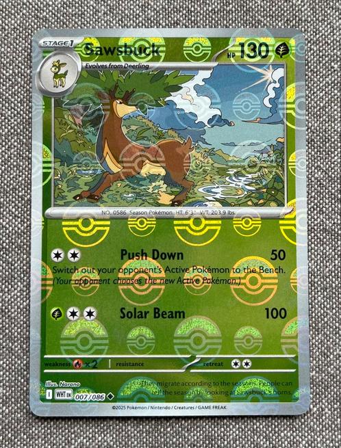 Pokémon 2025 | White Flare | Sawsbuck 007/086 | Poke Ball, Hobby en Vrije tijd, Verzamelkaartspellen | Pokémon, Nieuw, Losse kaart