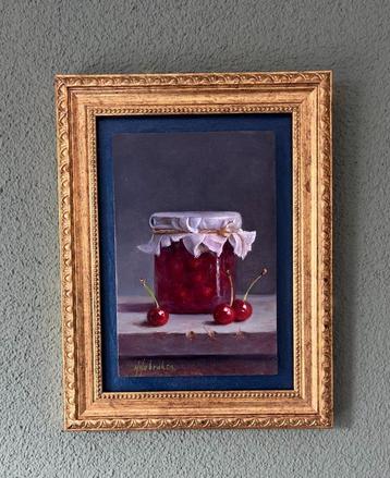 Schilderij kersen en kersen een weckpot. Hans Habraken. beschikbaar voor biedingen
