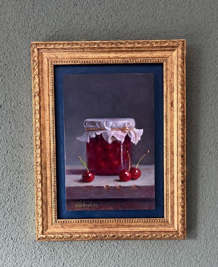 Schilderij kersen en kersen een weckpot. Hans Habraken., Antiek en Kunst, Kunst | Schilderijen | Klassiek, Ophalen of Verzenden