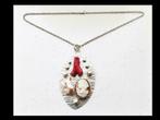 Zilveren Collier Bijzonder 9 cm Camee /Koraal/ Biwaparel!, Sieraden, Tassen en Uiterlijk, Antieke sieraden, Verzenden, Zilver