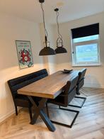 Houten eettafel 85x190 / industrieel / evt als set, Ophalen, Gebruikt