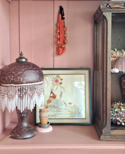 vintage schilderij vogels, Huis en Inrichting, Woonaccessoires | Schilderijen, Tekeningen en Foto's, Gebruikt, Schilderij, Minder dan 50 cm