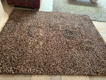 Hoogpolig bruin-beige vloerkleed met franjes 240 x 200 cm beschikbaar voor biedingen