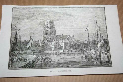 Antieke gravure - Sint Laurenskerk Rotterdam - 1841 !!, Antiek en Kunst, Kunst | Etsen en Gravures, Ophalen of Verzenden