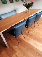 Jess design eetbank en drie fauteuils, Huis en Inrichting, Stoelen, Gebruikt, Blauw, Leer, Ophalen of Verzenden