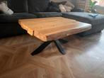 Mooie massief eikenhouten salontafel met stalen poten, Ophalen, 100 tot 150 cm, Eikenhout, 50 tot 100 cm