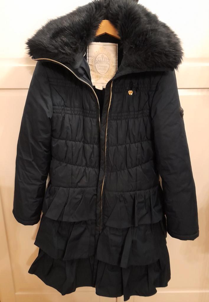 LeChic meisjes winterjas met ruches en bontkraag, Kinderen en Baby's, Kinderkleding | Maat 152, Zo goed als nieuw, Meisje, Jas