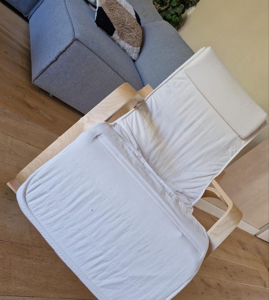 IKEA Poäng fauteuil met witte kussens, Ophalen, Gebruikt, Modern, Scandinavisch, 75 tot 100 cm