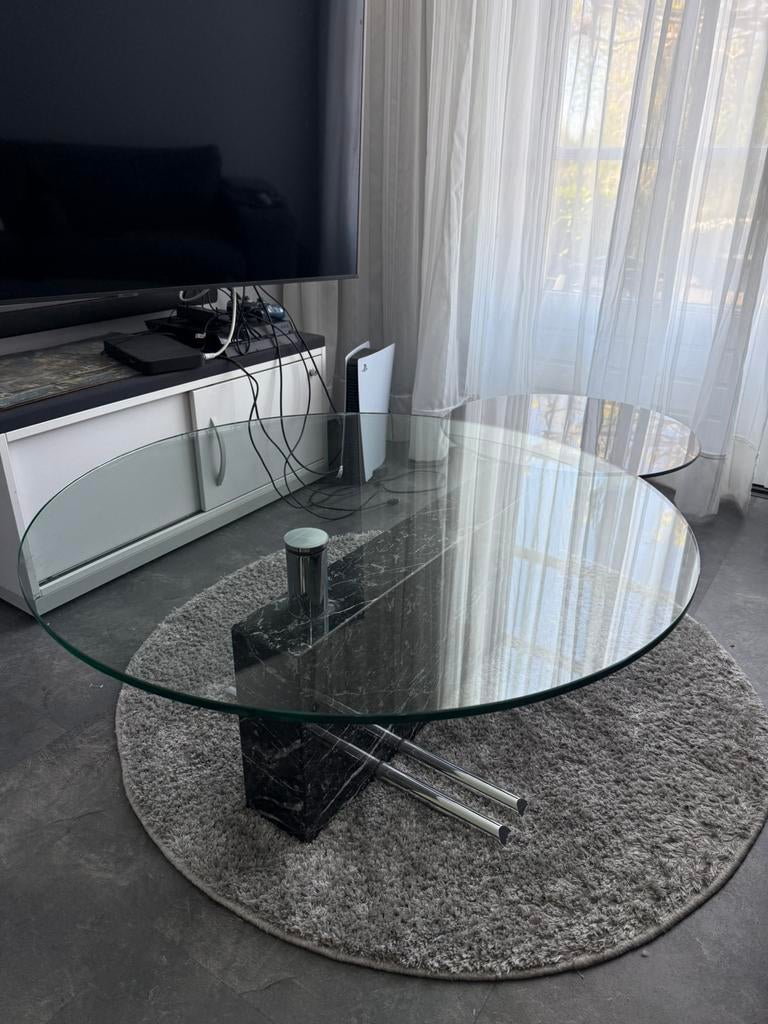 Rolf Benz marmeren/chroom bijzettafel, Ophalen, 50 tot 100 cm, 100 tot 150 cm, Rond