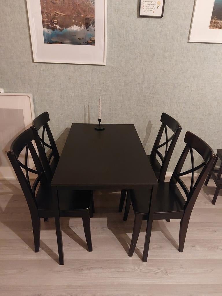 Eettafel met 4 stoelen, Ophalen, Gebruikt, 100 tot 150 cm, Zwart