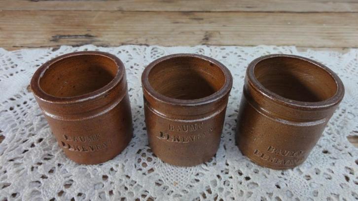 3 Oude Franse mini gres zalf potjes, Baume Benevent, Ophalen of Verzenden