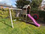 Houten speeltoestel met glijbaan en schommels, Kinderen en Baby's, Speelgoed | Buiten | Speeltoestellen, Ophalen, Gebruikt, Schommel