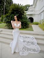 Kanten trouwjurk Enzoani  open rug off shoulder maat 38/40, Ophalen of Verzenden, Zo goed als nieuw, Wit, Trouwjurk