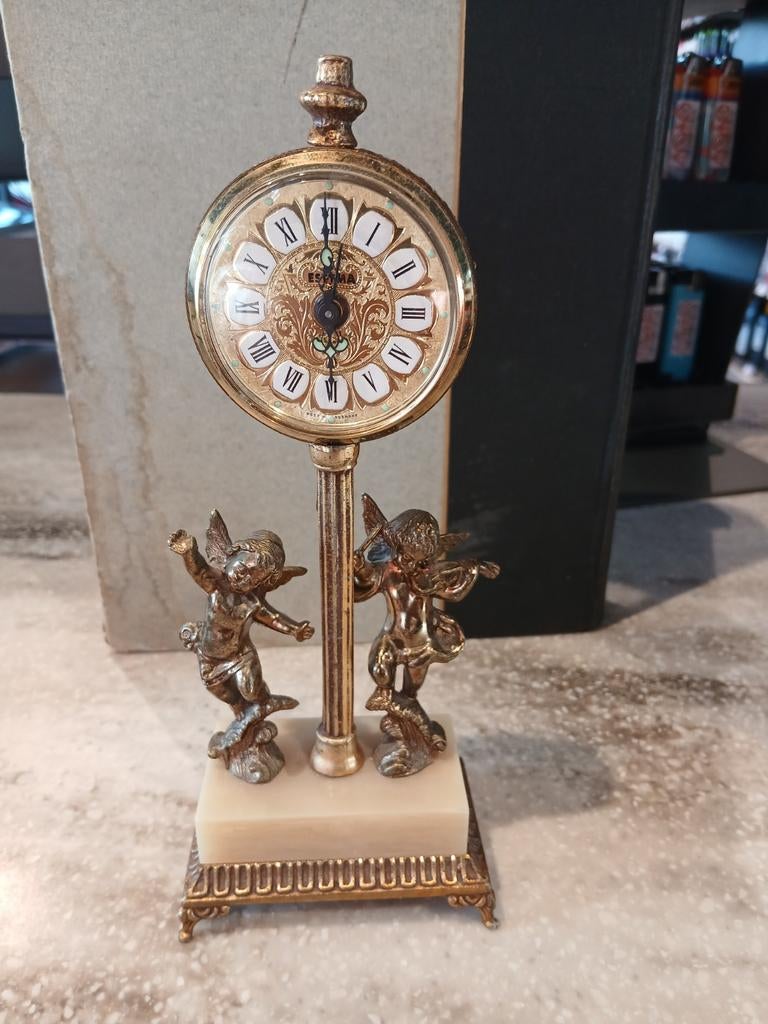 Antieke West Germany Klok met Engeltjes en Marmeren Voet, Antiek en Kunst, Antiek | Klokken, Ophalen of Verzenden