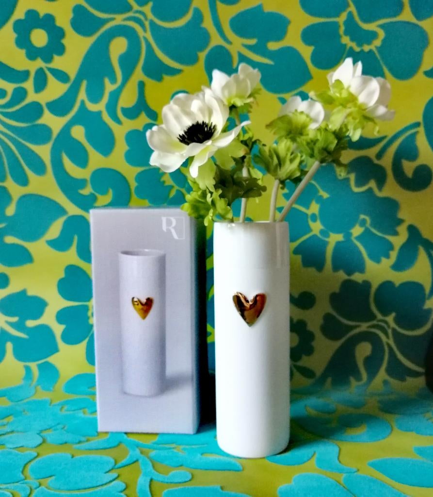 Rader vaasje met gouden hart, Verzenden, Wit, Aardewerk of Porselein, Nieuw