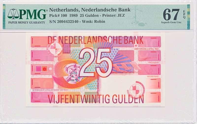 Nederland 25 Gulden 1989 Roodborstje PMG67 EPQ