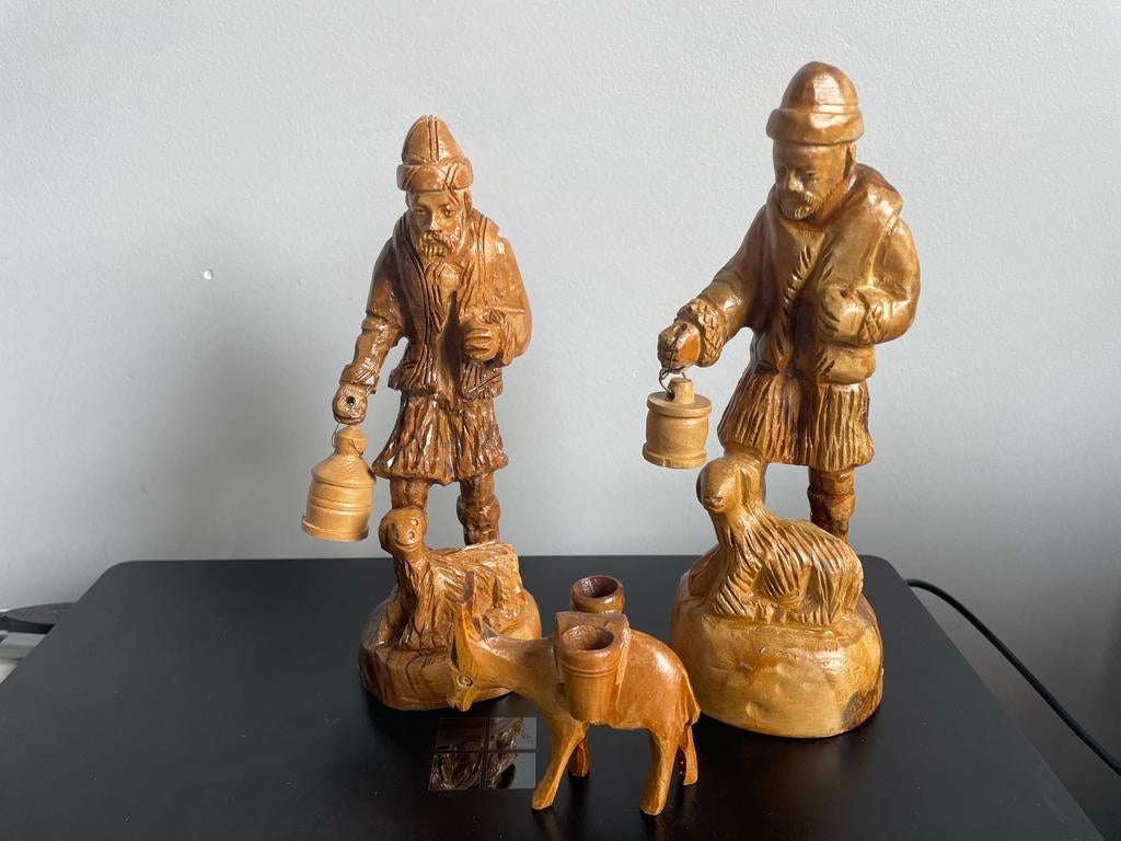 Houtsnijwerk herder figuren uit Israël, Houtsnijwerk, Ophalen of Verzenden, Handgemaakt, 20 - 50 cm