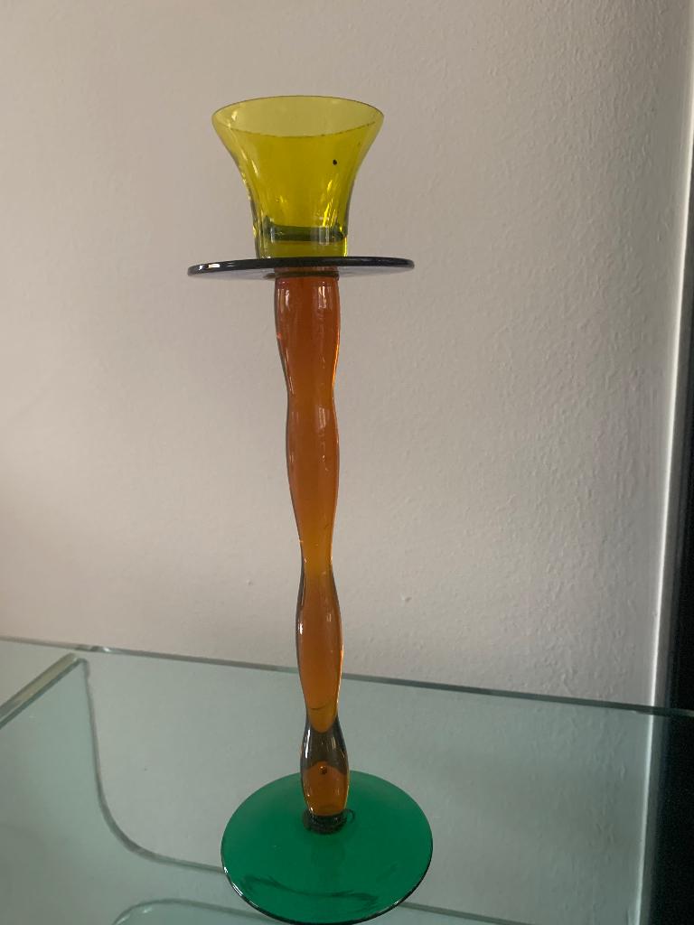 Kandelaar mondgeblazen gekleurd glas vintage, Ophalen of Verzenden