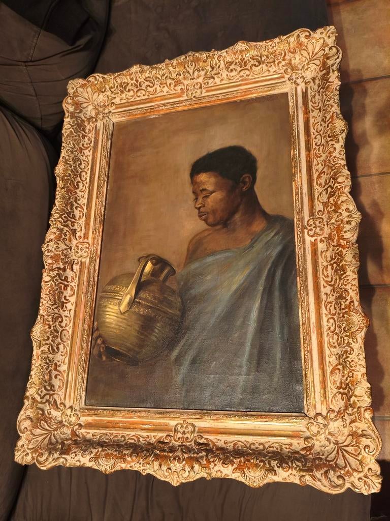 Jeanne Wasch geb 1884 gesigneerd.Persoon met Koper., Antiek en Kunst, Ophalen