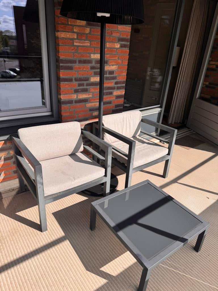 2x lounge set stoel incl. tafeltje, Ophalen, Zo goed als nieuw, Kunststof, Stoel