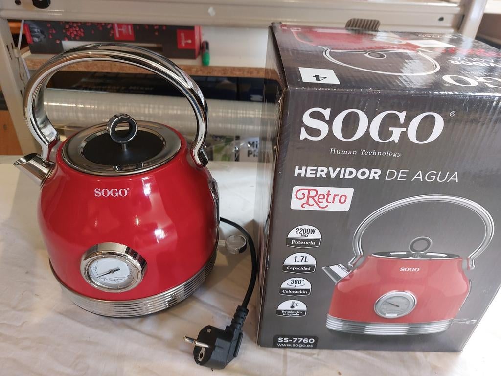 Waterkoker vintage retro Rood nieuw nooit gebruikt SOGO, SOGO, Rvs, ., 1 tot 2 liter