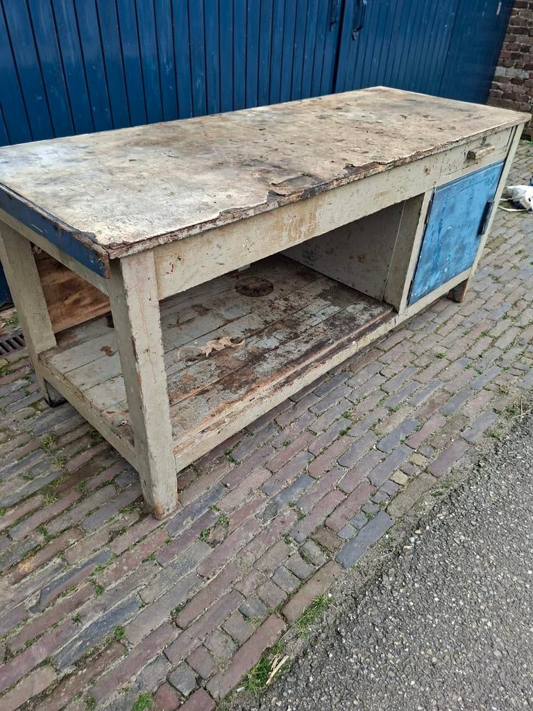 Antieke werkbank, Ophalen, Gebruikt, Rechthoekig, Hout