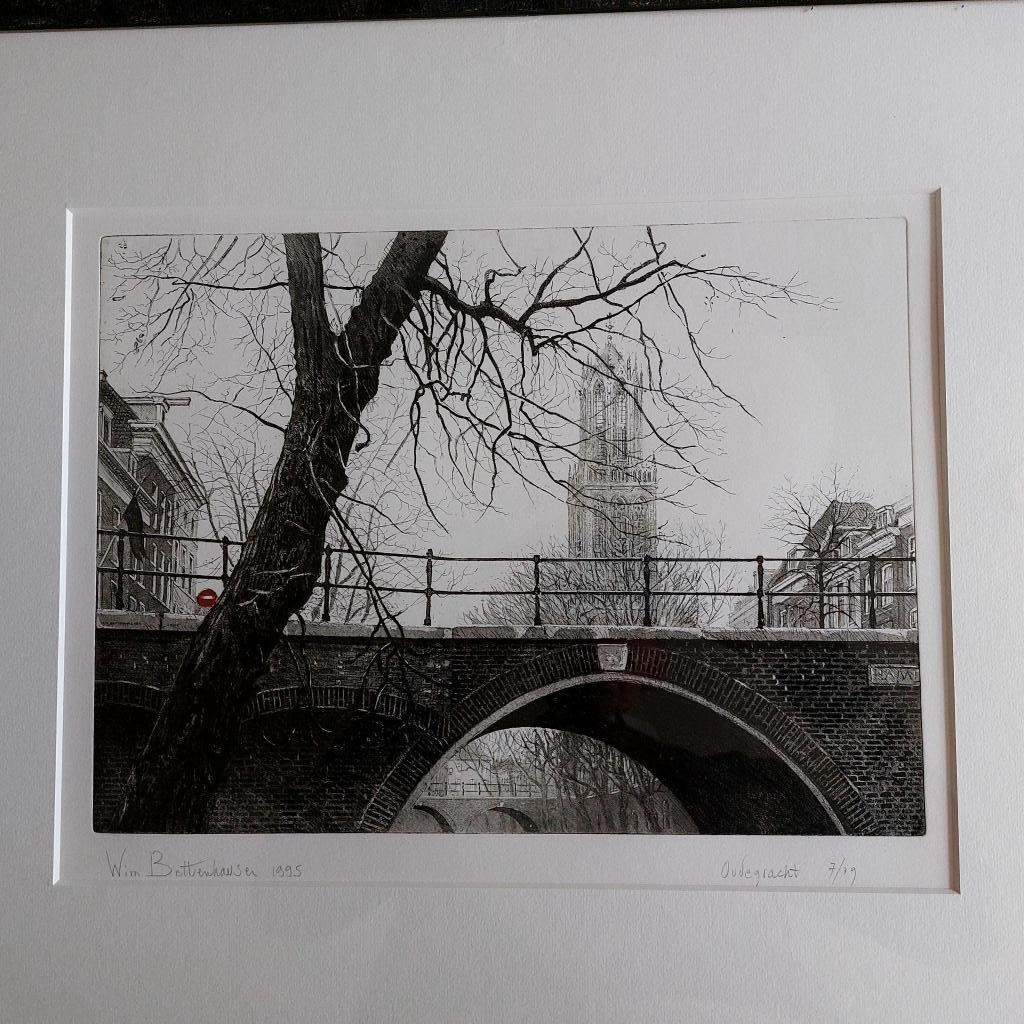 Schilderij Oudegracht, Wim Bettenhausen, Huis en Inrichting, Woonaccessoires | Schilderijen, Tekeningen en Foto's, Ophalen, Gebruikt