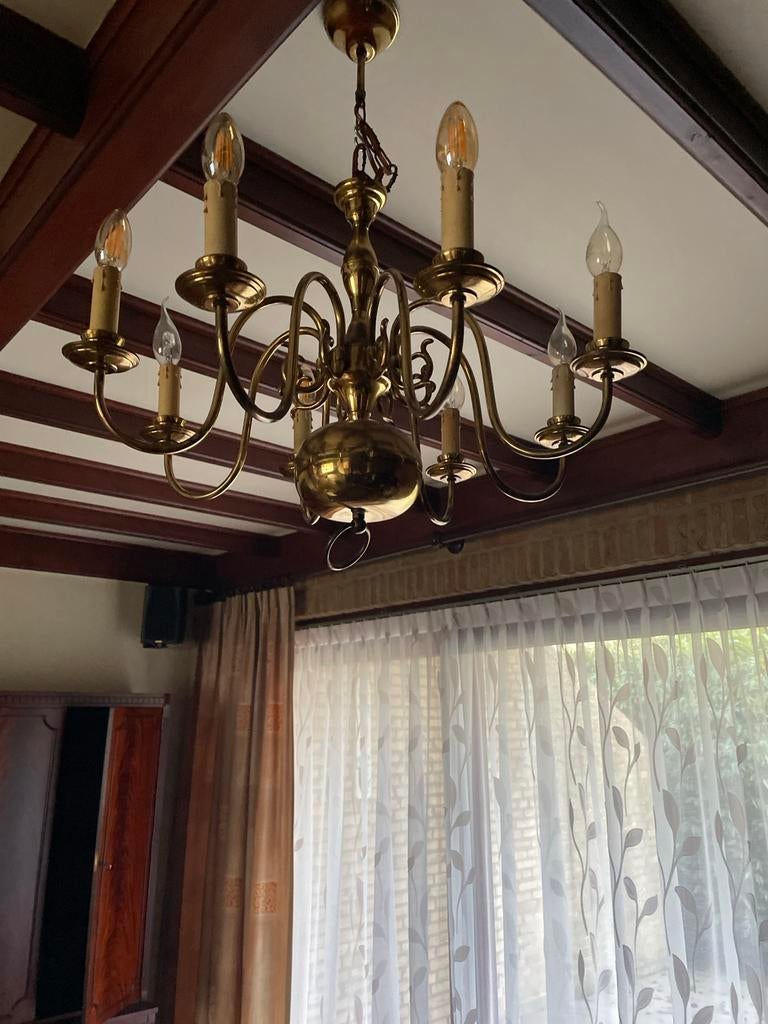 Vintage Messing Kroonluchter, Huis en Inrichting, Lampen | Kroonluchters, Ophalen, Gebruikt, Metaal