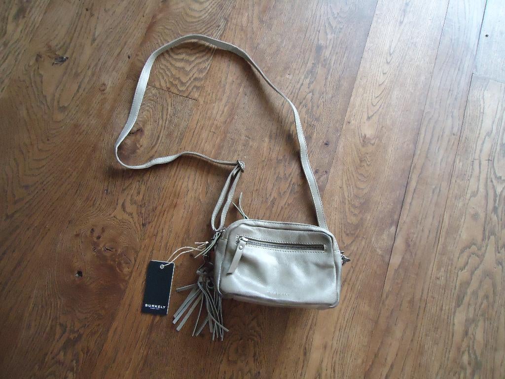 nieuwe grijsgroene leren BURKELY tas,, Ophalen of Verzenden, Nieuw, Grijs, Schoudertasje